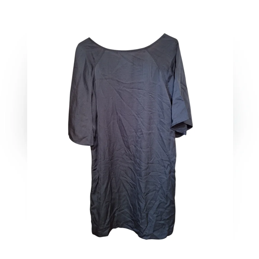 H&M Blue Silky Pullover Oversized Dress Ladies 14 NWT Blue V-Neck Short Sleeves - Picture 4 of 5